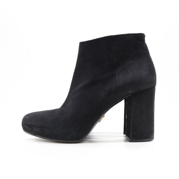 Prada Black Suede Leather 3.5" Block Heel Ankle Booties - 8.5/Prada 38.5 - Picture 1 of 7